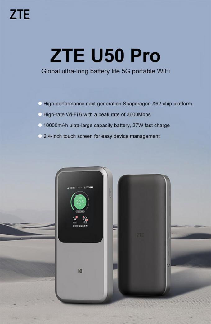 ZTE U50 Pro routeur WiFi mobile 5G avec Qualcomm SDX62,WiFi 6 2.4G/5G AX3600 4G point d'accès sans fil avec une batterie de 10000 mAh 0